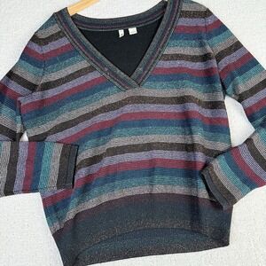 Anthropologie Moth Mulah Lurex Stripe Sweater Women's L Multicolor Metallic $148